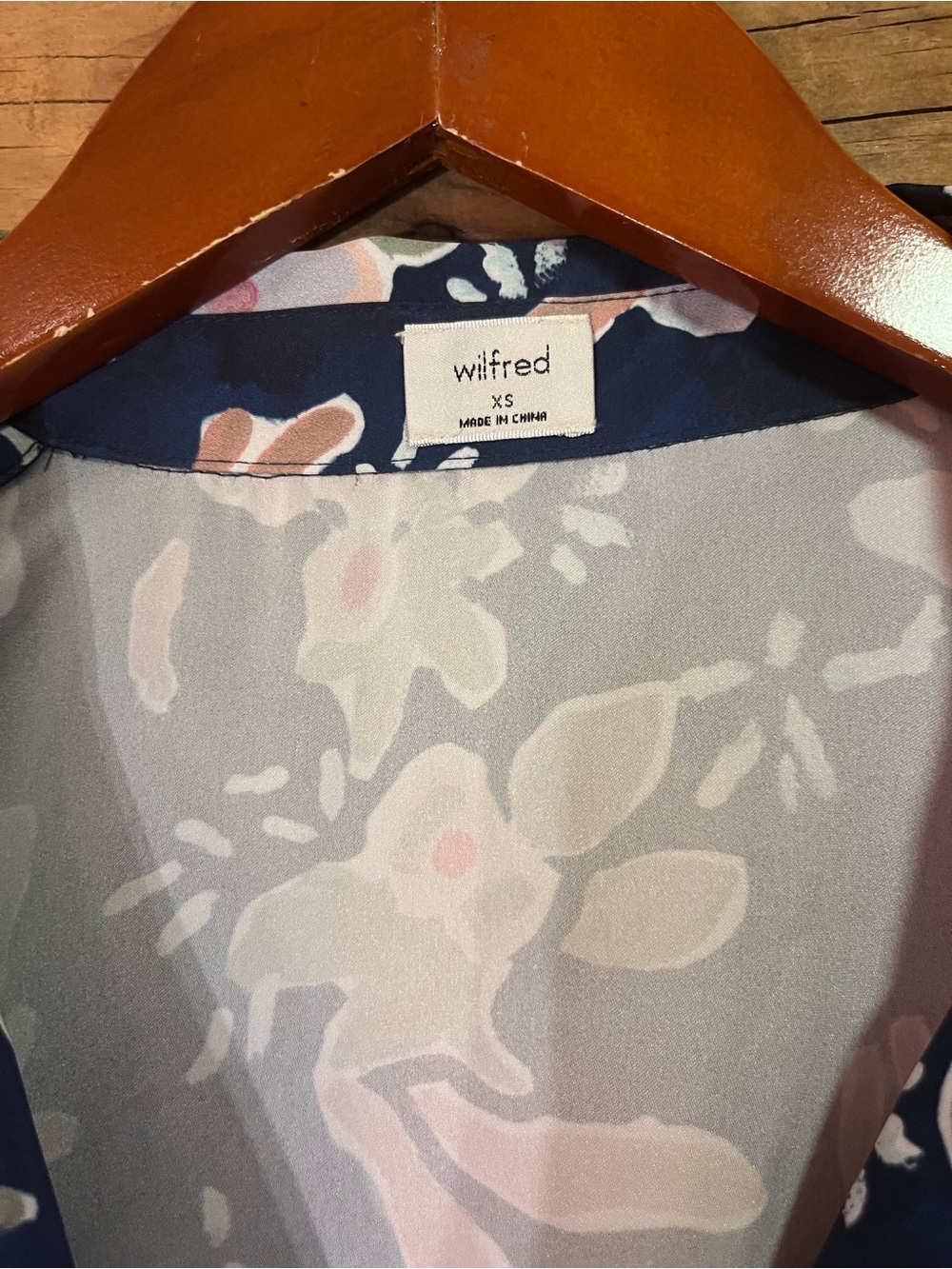Wilfred Navy Floral Short-Sleeve Tie-Waist Mini Dress size XS - Picture 7 of 7